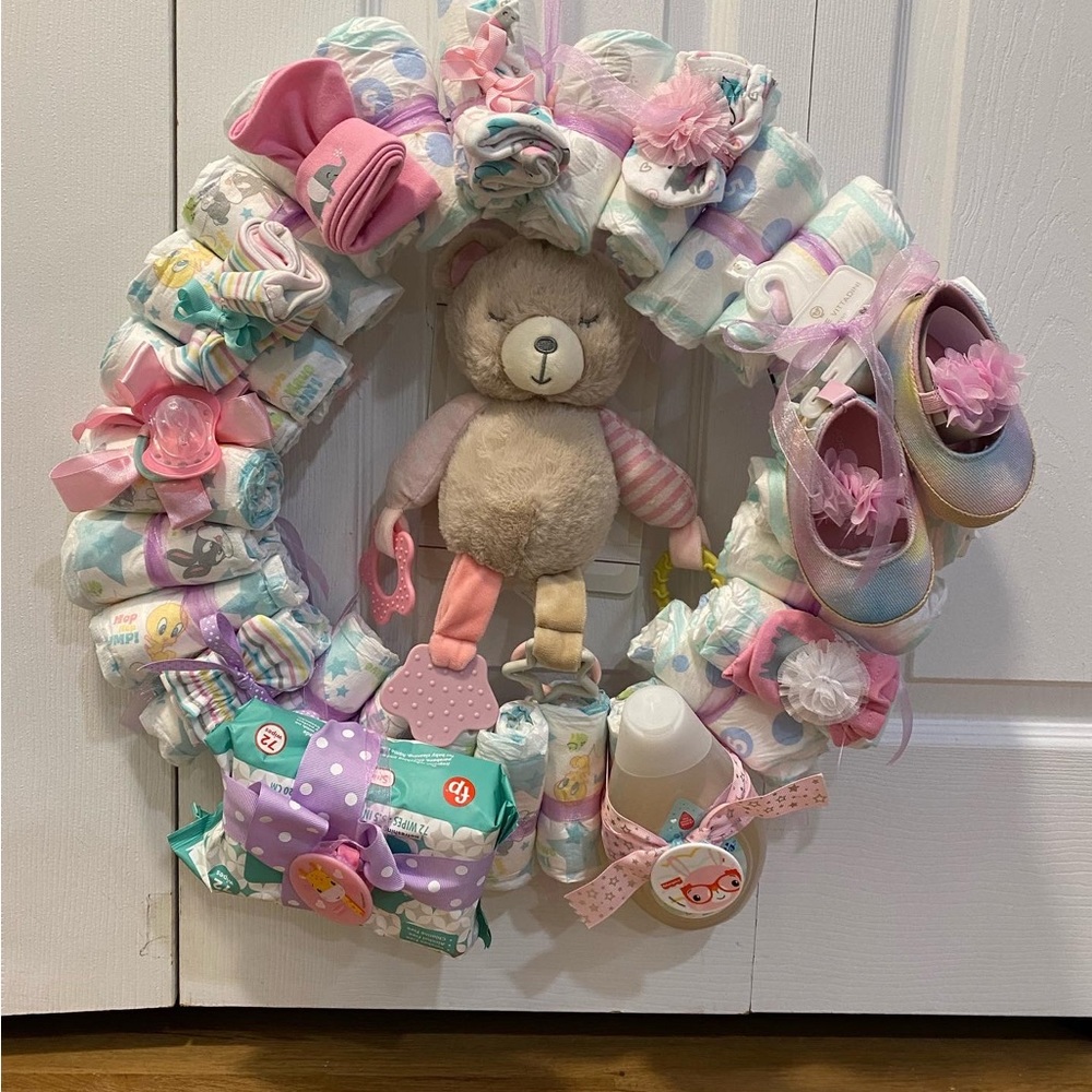 COPY - 16 inch Baby Girl Diaper Wreath